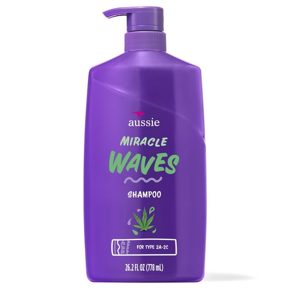 Aussie Miracle Waves Anti-Frizz Hemp Paraben-Free Shampoo, 26.2 fl oz for All Hair Types