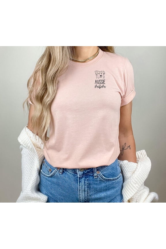 Aussie Mom Shirt, Dog Mama Pocket Tee, Australian Shepherd Dog Tee, Mothers Day, Minimalist Pet Owner Shirt, Cute Aussie Face Tee, F4539 All Size S-5Xl