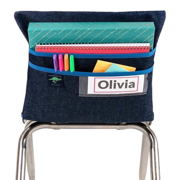 Aussie Pouch 2007074 Chair Pocket - 2-Pocket & Name Tag Slot, Blue Trim - Extra Large