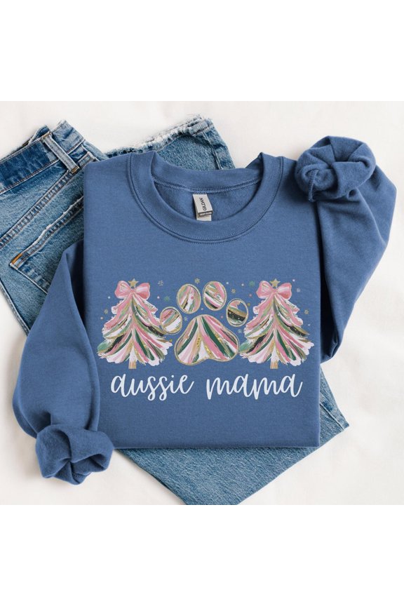 Aussie Sweatshirt, Australian Shepherd Pink Tree Sweater, Aussie Lover , Coquette Aussie Dog Mom Crewneck Top