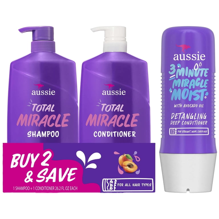 Aussie Total Miracle Hair Care Bundle: Shampoo, Conditioner, and 3