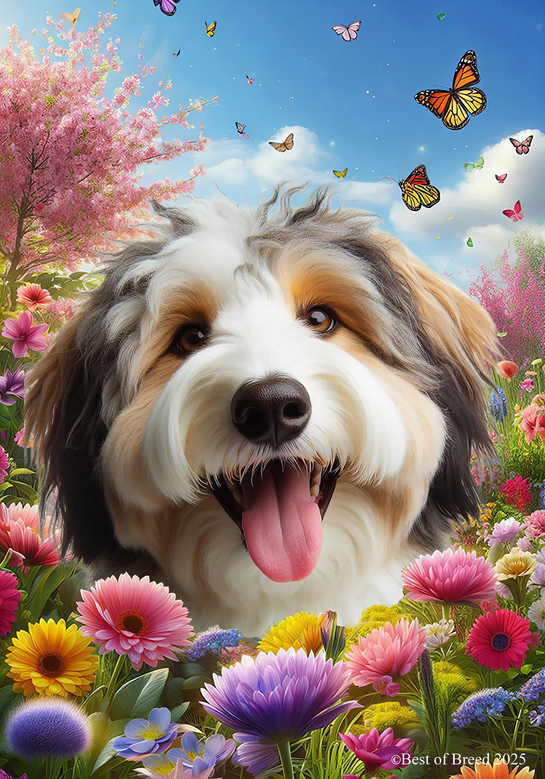 Aussiedoodle - Best of Breed Spring Butterfly Outdoor House Flag 28" x 40" Mailbox Flag