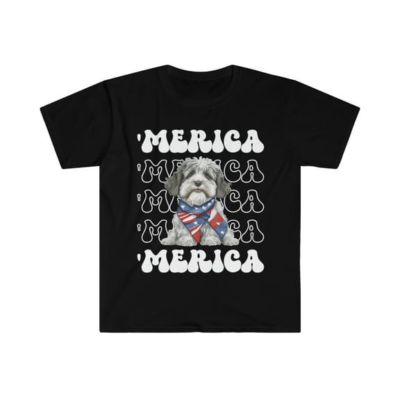 Aussiedoodle 'Merica Patriotic T-Shirt Cute Aussiedoo Puppy 4th of July Dog