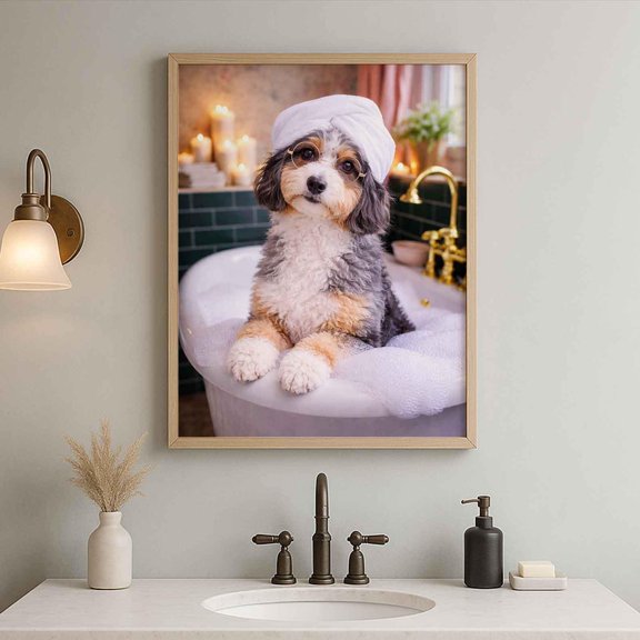 Aussiedoodle Spa Dog Bathtub Pet Animal Wall Art Poster , Poster Print Only