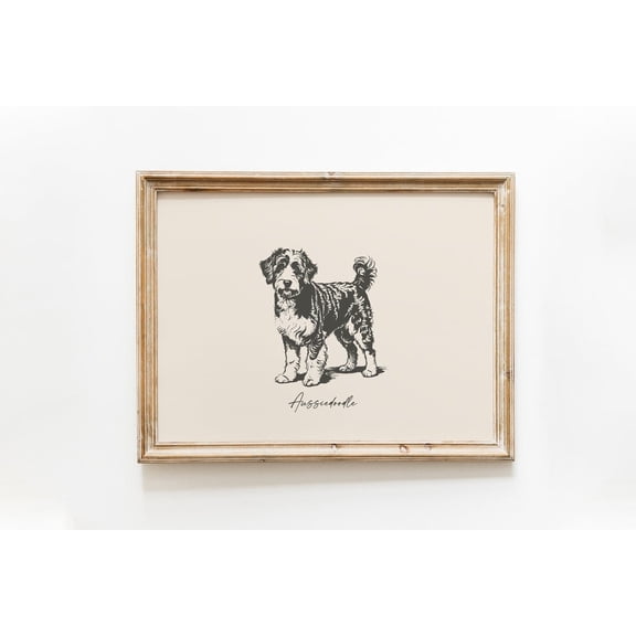 Aussiedoodle Vintage Dog Farmhouse Home Wall Decoration, Unframed Paper Poster 8x10in