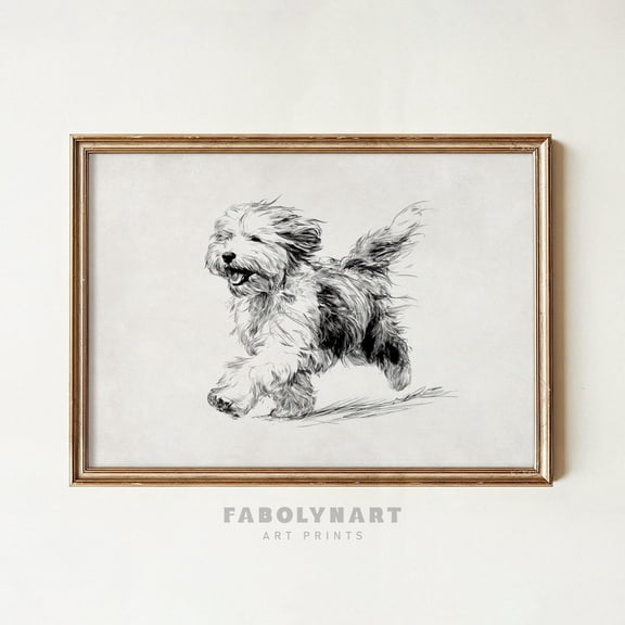 Aussiedoodle with Zoomies Vintage Running Dog Sketch Painting Doodle Dog Mom Poster Unframed Paper Print
