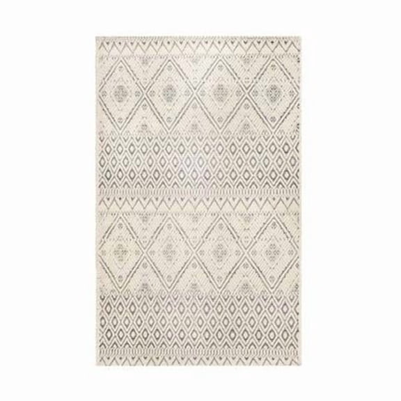 Austere 9 ft. 6 in. x 13 ft. Undyed Wool Geometric & Contemporaray Pattern Area Rug - White & Black