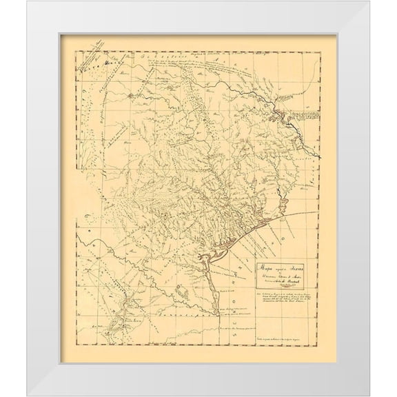Austin 12x14 White Modern Wood Framed Museum Art Print Titled - Texas Original Map - Austin 1829