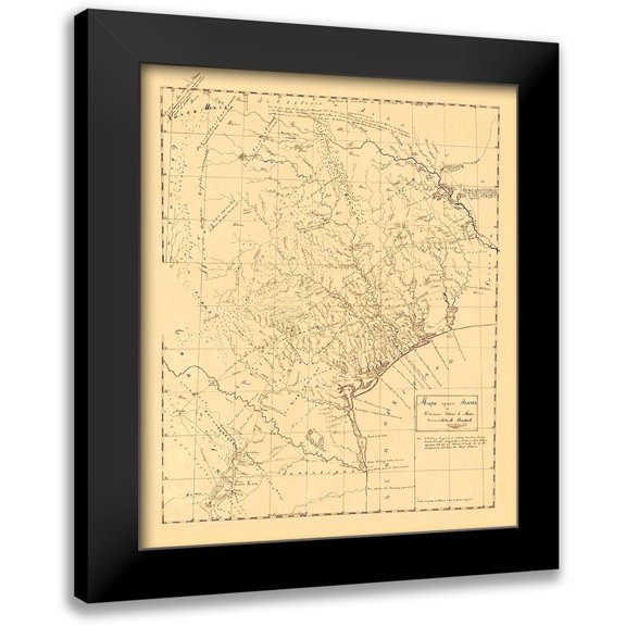 Austin 20x23 Black Modern Framed Museum Art Print Titled - Texas Original Map - Austin 1829