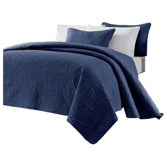 Austin 3-piece Oversized Bedspread Coverlet Set (King, Navy)