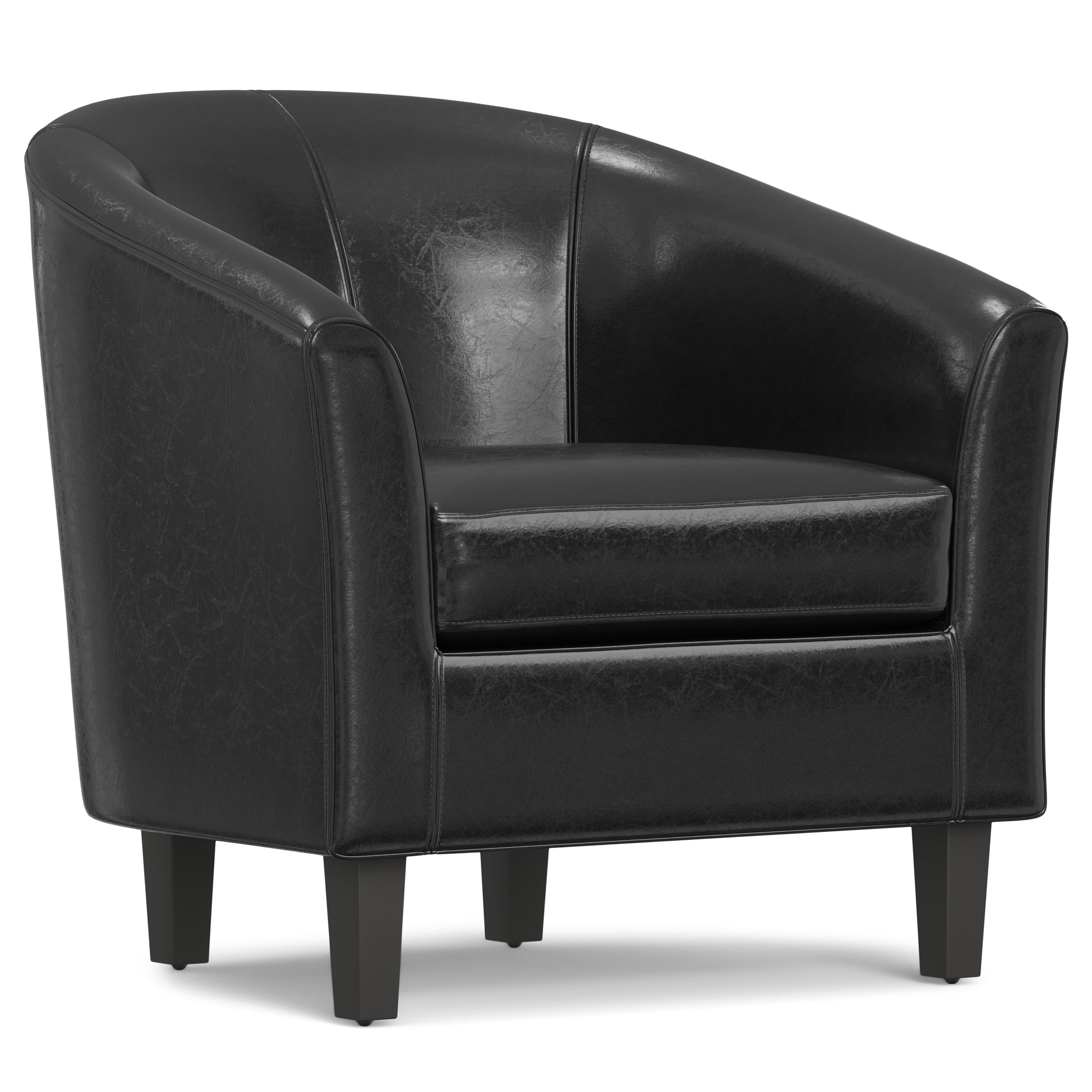 Austin Contemporary Barrel Armchair in Deluxe Black Faux Leather