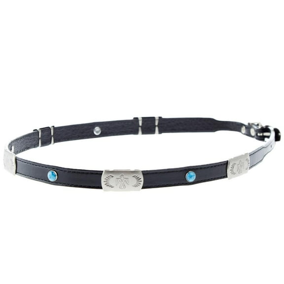 Austin Accent Inc. Mens Austin Accent Black Leather Hat Band with Tbird and Turquoise Accent