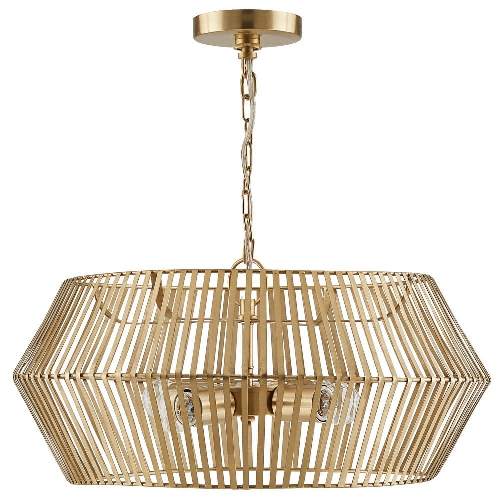 Matte Brass Modern Drum Pendant with Art-Inspired Framework