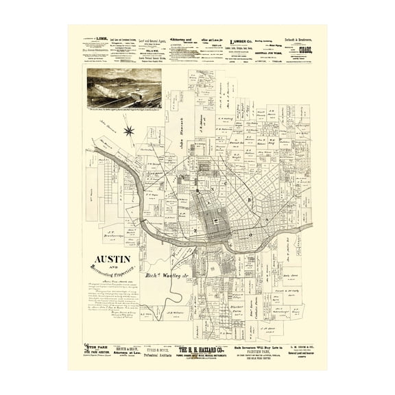 Austin Art, 1891 Vintage Map of Austin Texas, TX History Wall Decor Gift, Old Austin Map - 18" x 24" Unframed Print