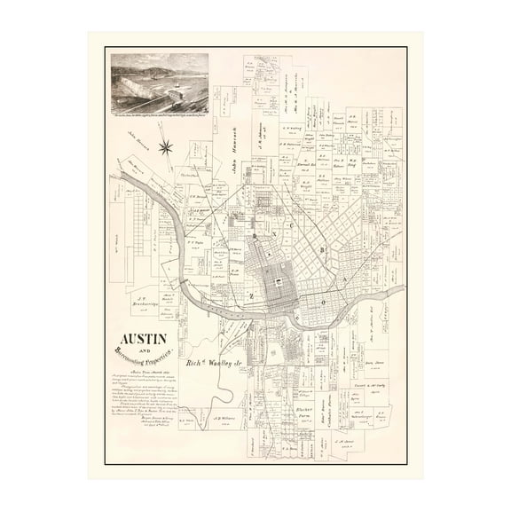 Austin Art, 1891 Vintage Map of Austin Texas, TX History Wall Decor Gift, Old Austin Map - 18" x 24" Unframed Print