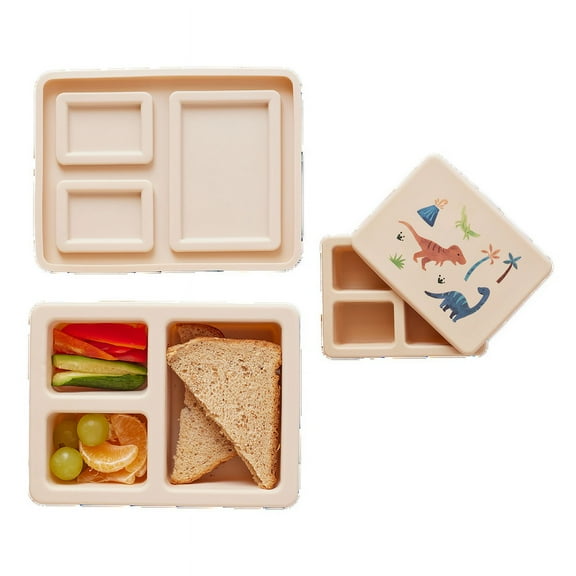 Austin Baby Co Leak-Proof Mini Bento Lunch Box for Toddler and Kids  Silicone Container with 3 Leak-proof Compartments  Food-Safe Materials, Dishwasher Safe, and BPA Free (Dinosaur Warm Cream)