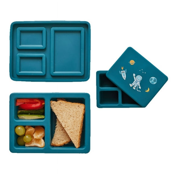 Austin Baby Co Leak-Proof Mini Bento Lunch Box for Toddler and Kids  Silicone Container with 3 Leakproof Compartments  Food-Safe Materials, Dishwasher Safe, and BPA Free (Space Galaxy Blue)