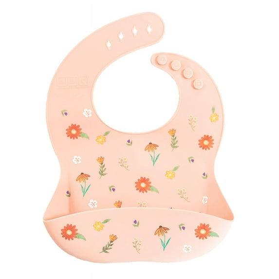 Austin Baby Co Silicone Bibs for Toddler and Babies – High Quality Mess Proof Bibs – Perfect for Travel (Wildflower Ripe Peach)