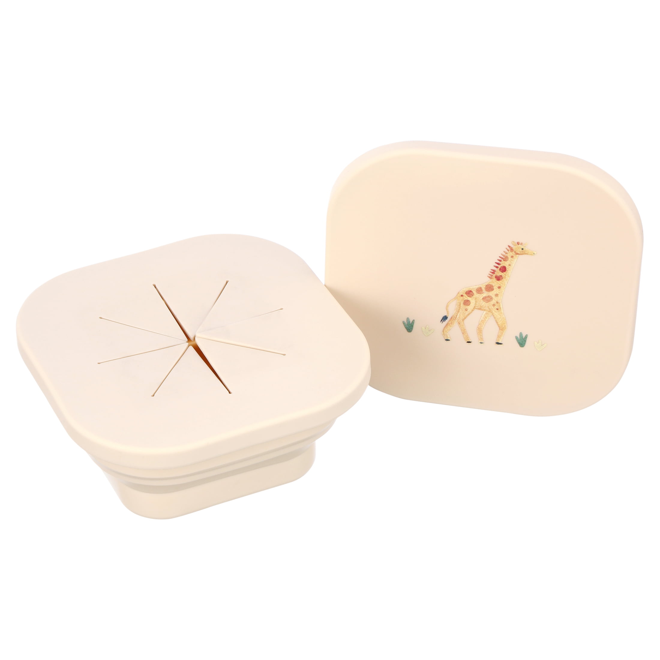 Austin Baby Co Silicone Collapsible Snack Bowl for Toddler and Kids – Reusable Snack Container with Two Specialized Lids – BPA free, Dishwasher Safe and Leakproof for Babies (Safari Warm Cream)