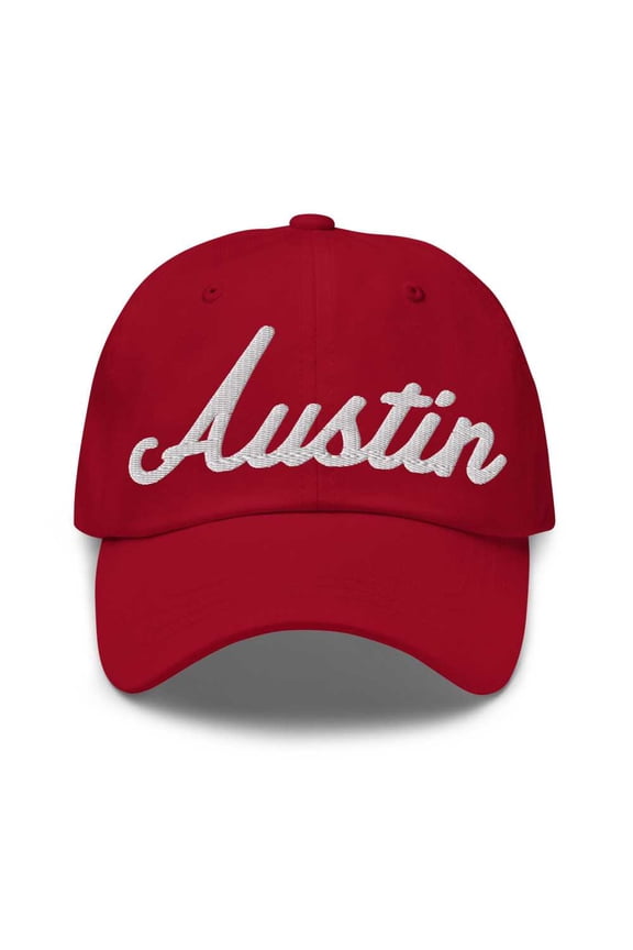 Austin Baseball Cap Austin Dad Hat Bold Script Ohio OH Hat Embroidered Souvenir Gift Cranberry