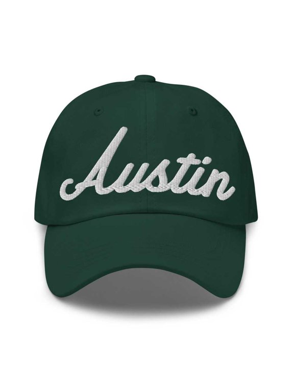 Austin Baseball Cap Austin Dad Hat Bold Script Ohio OH Hat Embroidered Souvenir Gift Spruce