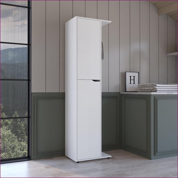 Broom Closet Storage Cabinet with Shelves | White | Laminated Particle Board