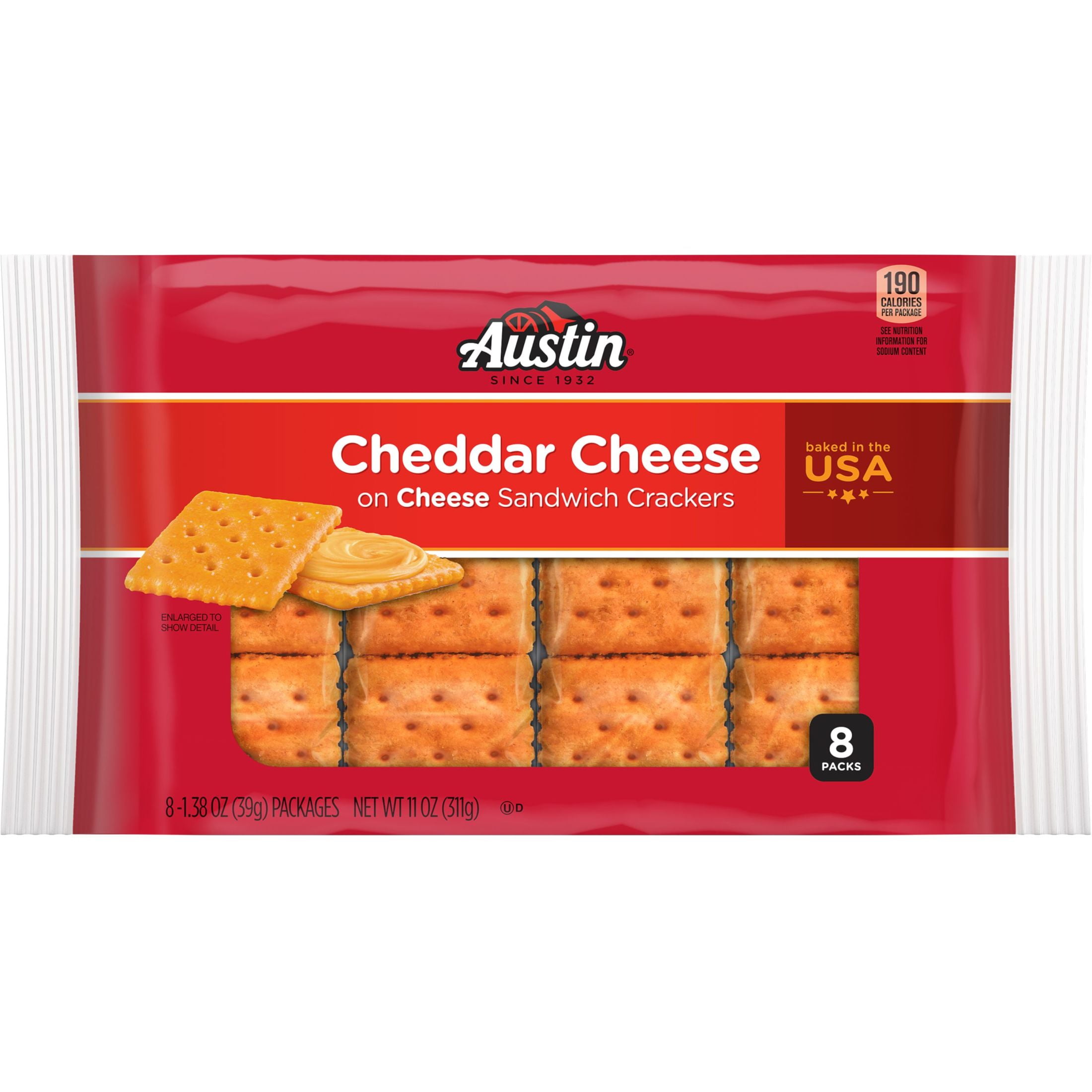 Austin Cheddar Cheese on Cheese Sandwich Crackers, 11 oz, 8 Count