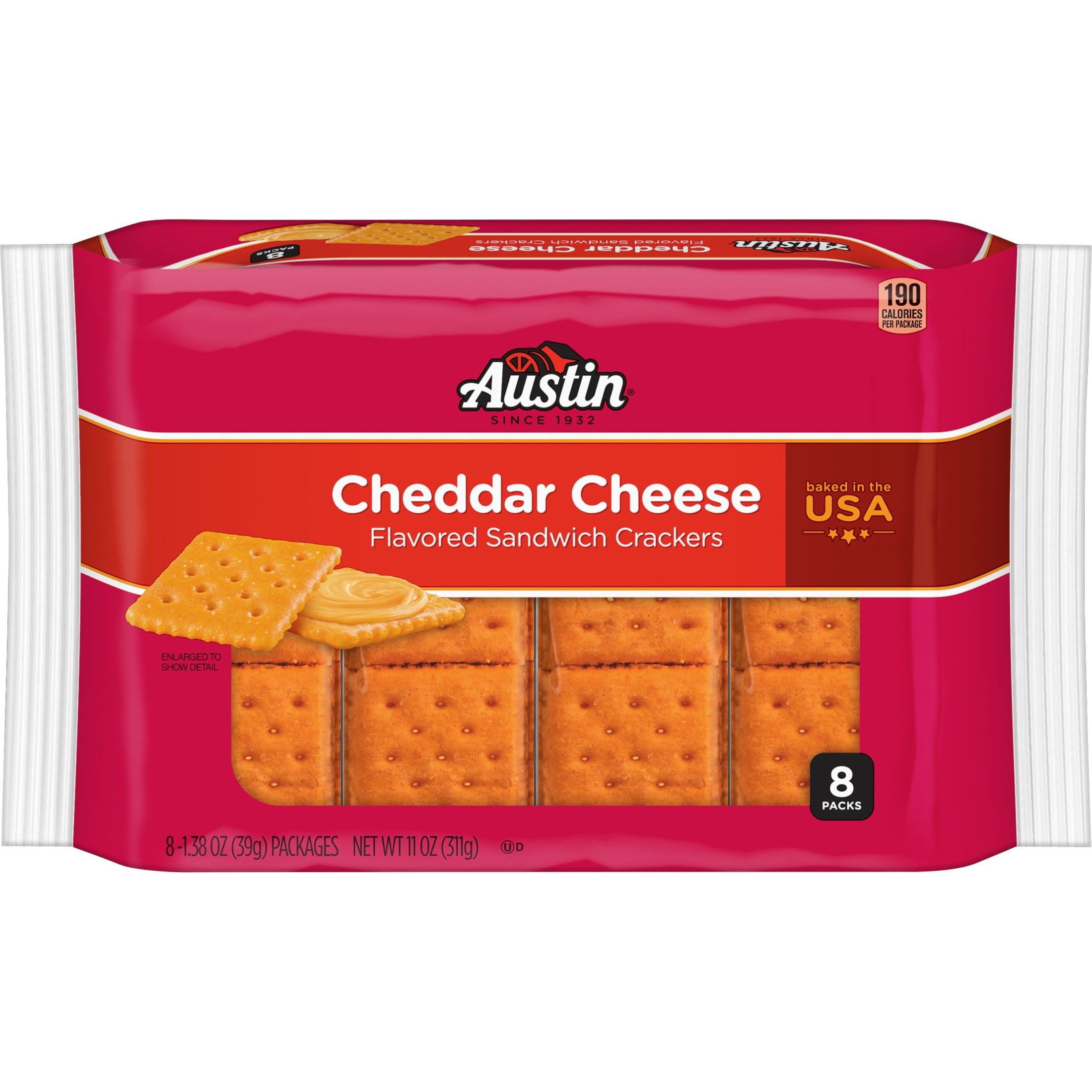 Austin Cheddar Cheese on Cheese Sandwich Crackers, Single Serve Snack Crackers, 8 Count