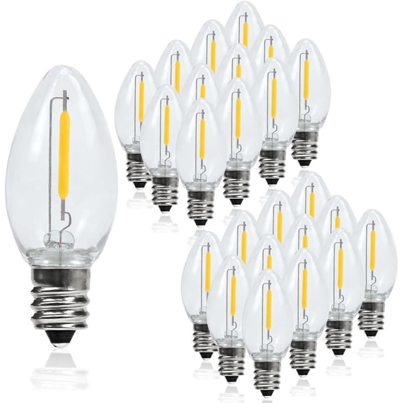 Austin Coast 25-Pack LED C7 Holiday & Christmas Light Bulbs, 0.6W Equivalent, E12 Base, Cool White