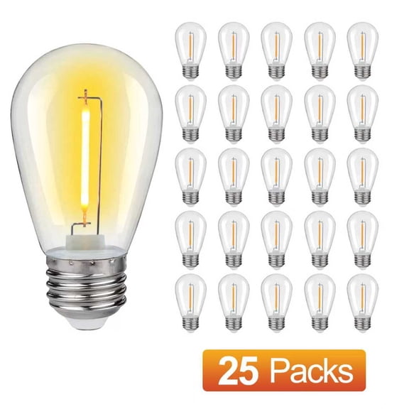 Austin Coast 25 Pack S14 LED Vintage Replacement Bulbs E26 Base 1W 10W Equivalent Waterproof Shatterproof Warm White Patio String Lights