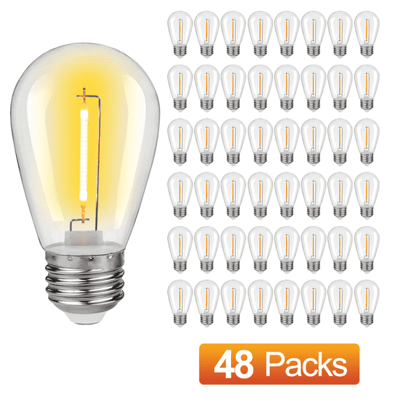 Austin Coast 48 Pack S14 LED Vintage Replacement Bulbs E26 Base 1W 10W Equivalent Waterproof Shatterproof Warm White Patio String Lights