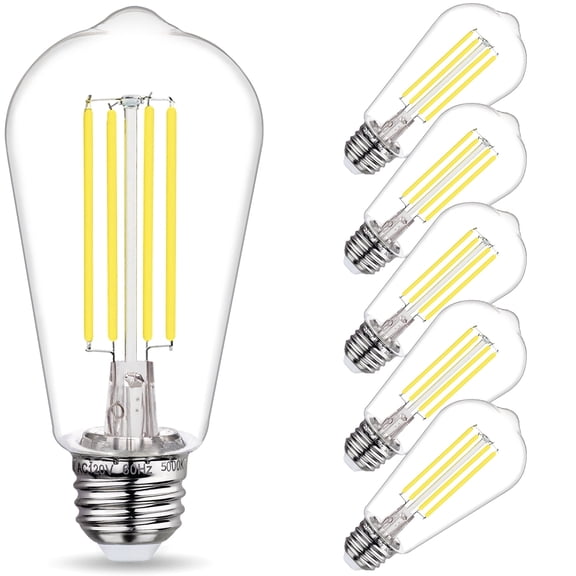 6-Pack ST58 LED Edision Bulbs 60 Watt, Daylight White 5000K, E26 Base, Dimmable, 700 Lumens, Shatterproof