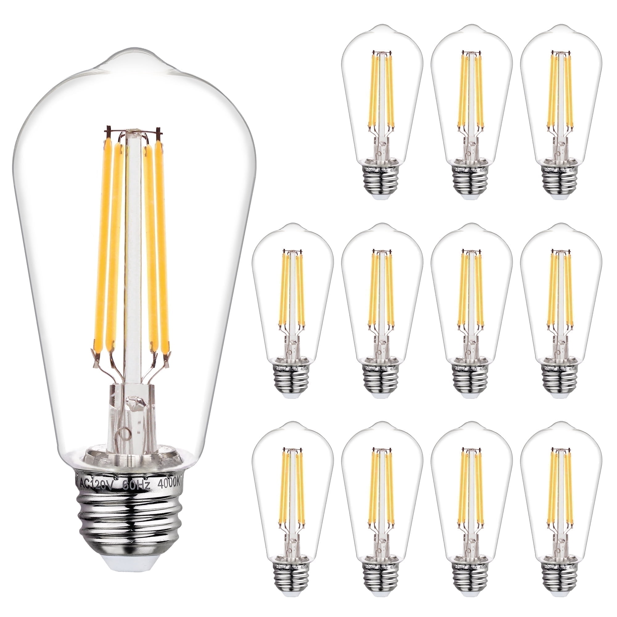 Austin Coast 12-Pack ST58 LED Bulbs, 6W (60W Equivalent), Warm White 2700K, E26 Base, Dimmable, 800 Lumens, Shatterproof