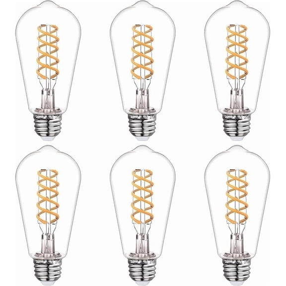 Austin Coast LED Light Bulb 6W (60W Equivalent) White 2700K Decorative A-Line Spiral Light Bulbs, Energy Saving, 6 Pack