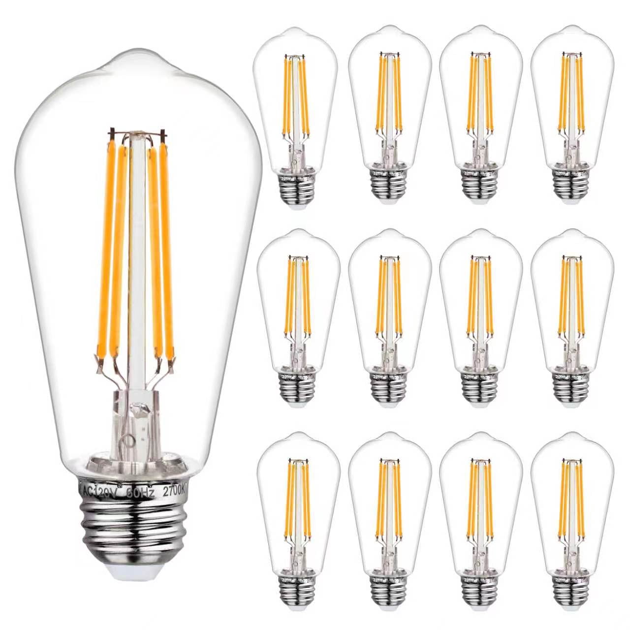 Austin Coast 12-Pack ST58 LED Bulbs, 6W (60W Equivalent), Warm White 2700K, E26 Base, Dimmable, 800 Lumens, Shatterproof