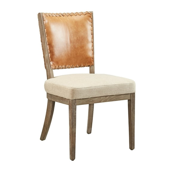 Austin Hair On Hide Leather & Linen Side Chair with Oak Frame (Set of 2)