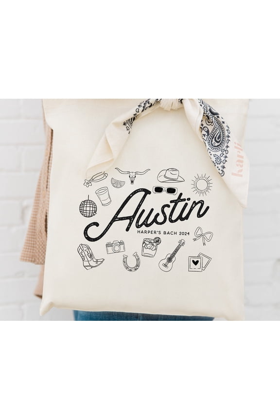 Austin Hand Drawn Trendy Bachelorette Tote Club Bachelorette Aesthetic Bach Tote Bubbly Ba