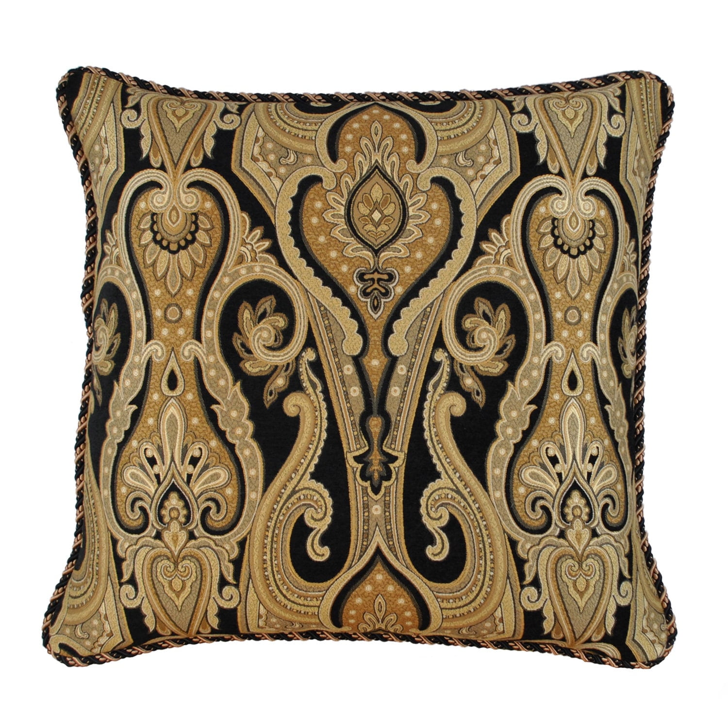 Luxurious Black and Gold Paisley Feather Down Square Pillow