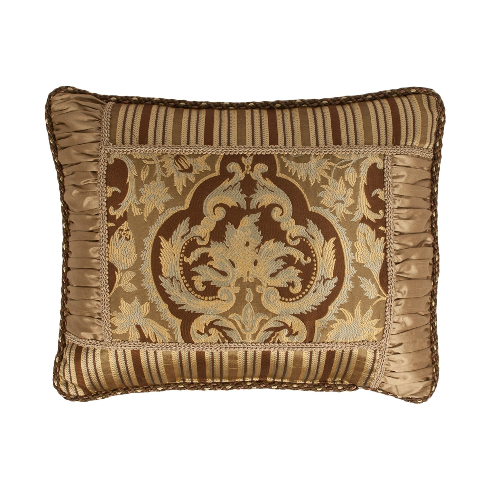 Brown Embroidered Jacquard Boudoir Pillow with Cord Edge