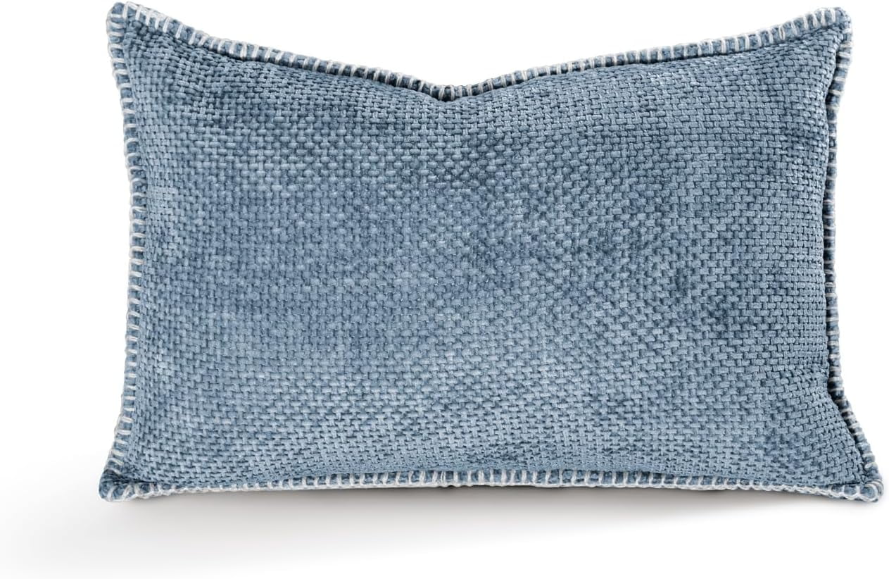 Austin Horn Classics Chenille Pillows With "Blanket Stitch" Cover Only Set Of 2 Blue 13"X20"
