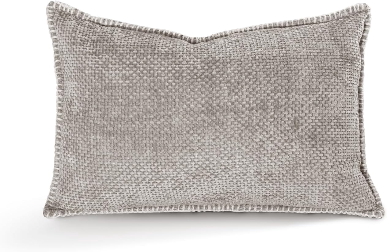 Austin Horn Classics Chenille Pillows With "Blanket Stitch" Cover Only Set Of 2 Dove Grey 13"X20"
