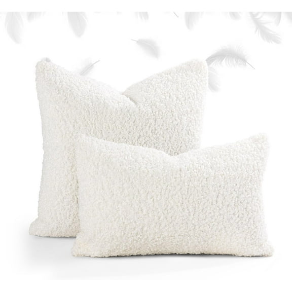 Austin Horn Classics Luxury Boucle Fabric Pillow Cover Only White 20"X20" & 13"X20 Combo