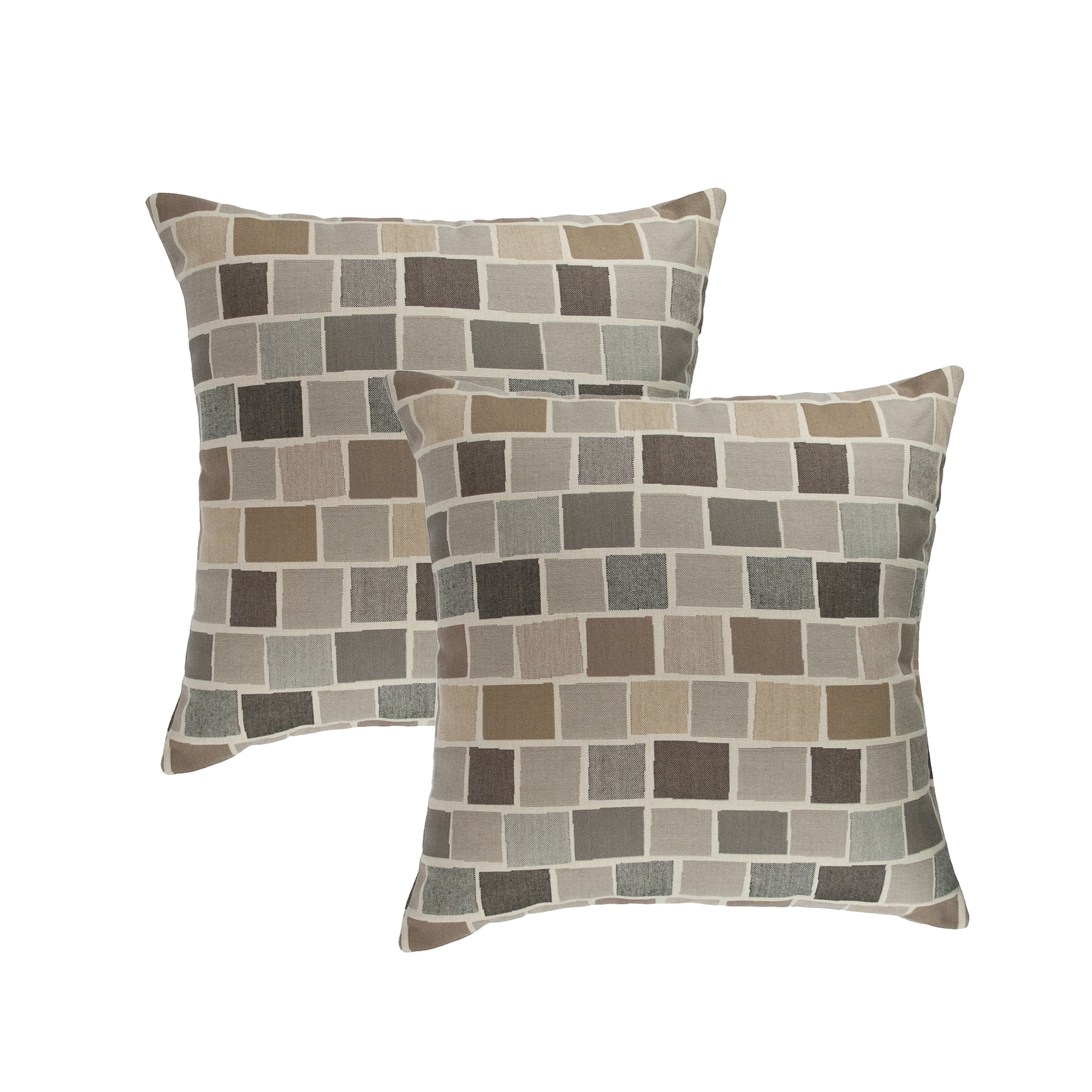 Set of 2 Slate and Tan Square Outdoor Pillows