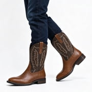 AUSTIN MILL Mens Classic Square Toe Cowboy Boots, Embroidered Western Work Boots with Slip-Resistant Rubber Sole for Ranch & Casual Wear