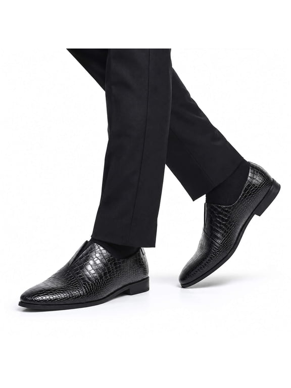 Men's Dress Shoes Slip On Loafers, Classic Crocodile Embossed Faux Leather Business Oxfords, Comfortable Formal Wedding Party Shoes, Black
