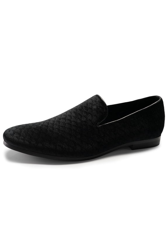 Men's Velvet Loafers Slip On Dress Shoes, Embossed Scale Texture Smoking Slippers, Lightweight Breathable Tuxedo Shoes for Wedding Prom
