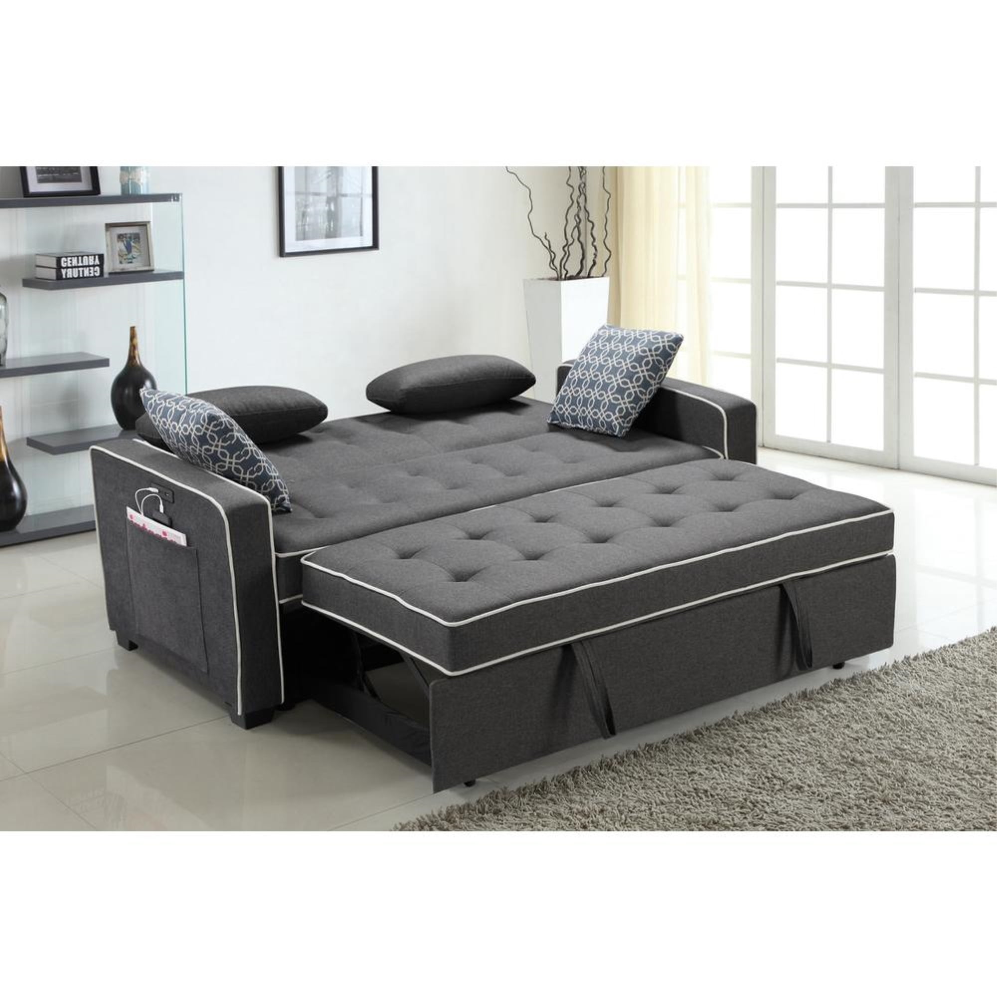 Austin Gray Fabric Sleeper Sofa with 2 USB Charging Ports and 4 Accent ...