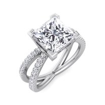 Austin - Moissanite Princess Cut Lab Diamond Engagement Ring With Criss Cross Pavé Band