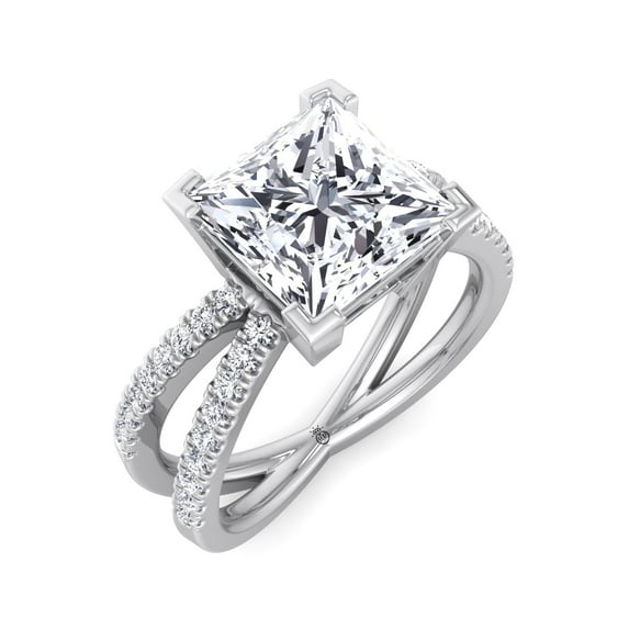 Austin - Moissanite Princess Cut Lab Diamond Engagement Ring With Criss Cross Pavé Band