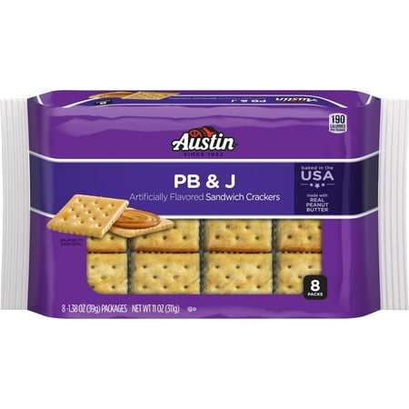 Austin PB and J Sandwich Crackers, Single Serve Snack Crackers, 8 Count